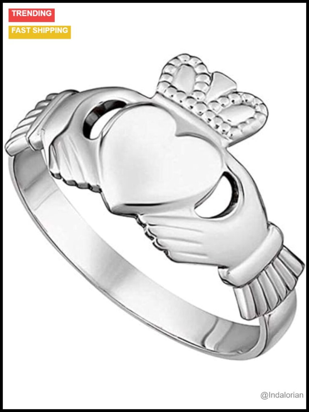 Handmade Irish Claddagh Ring 925 Sterling Silver Rhodium Plated